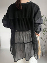 FRIFUL Women's Casual Mesh Patchwork Loose Fit Blouse For Autumn